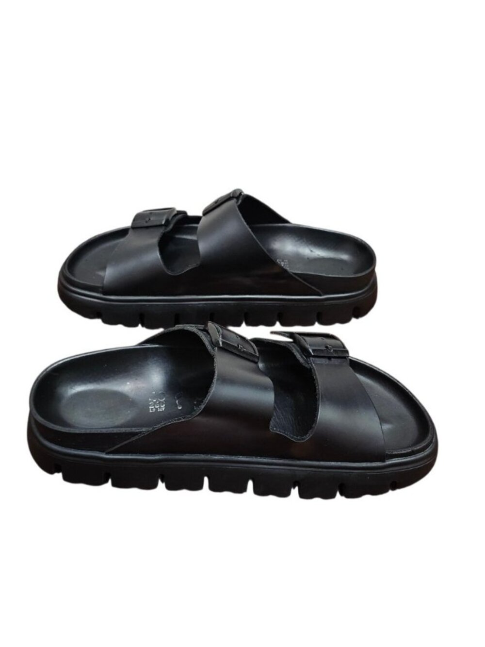 Papillio Birkenstock Arizona Exquisite Leather Chunky Platform Sandals Black L 9 - Picture 9 of 16